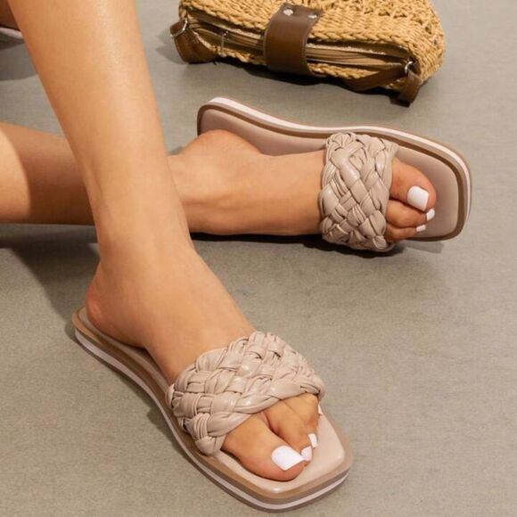 🆕 Dream Pairs Square Open Toe Woven Slide Sandals - Picture 1 of 10